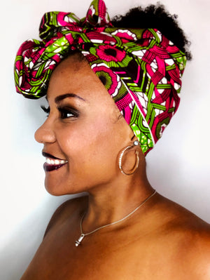 Open image in slideshow, Headwrap Green &amp; Pink
